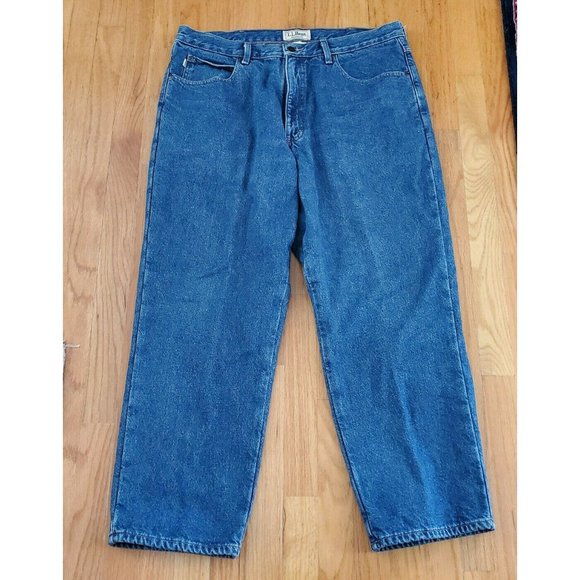 L.L. Bean Other - LL Bean Plaid Flannel Lined Jeans 37X29 Relaxed Fit 100% Cotton Blue Denim Pants